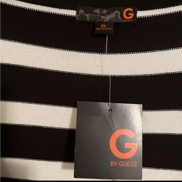 Guess XL Kaysia Wrap SWT Dress Black/White Striped Stretch Knee Length Side Zip - Picture 5 of 7